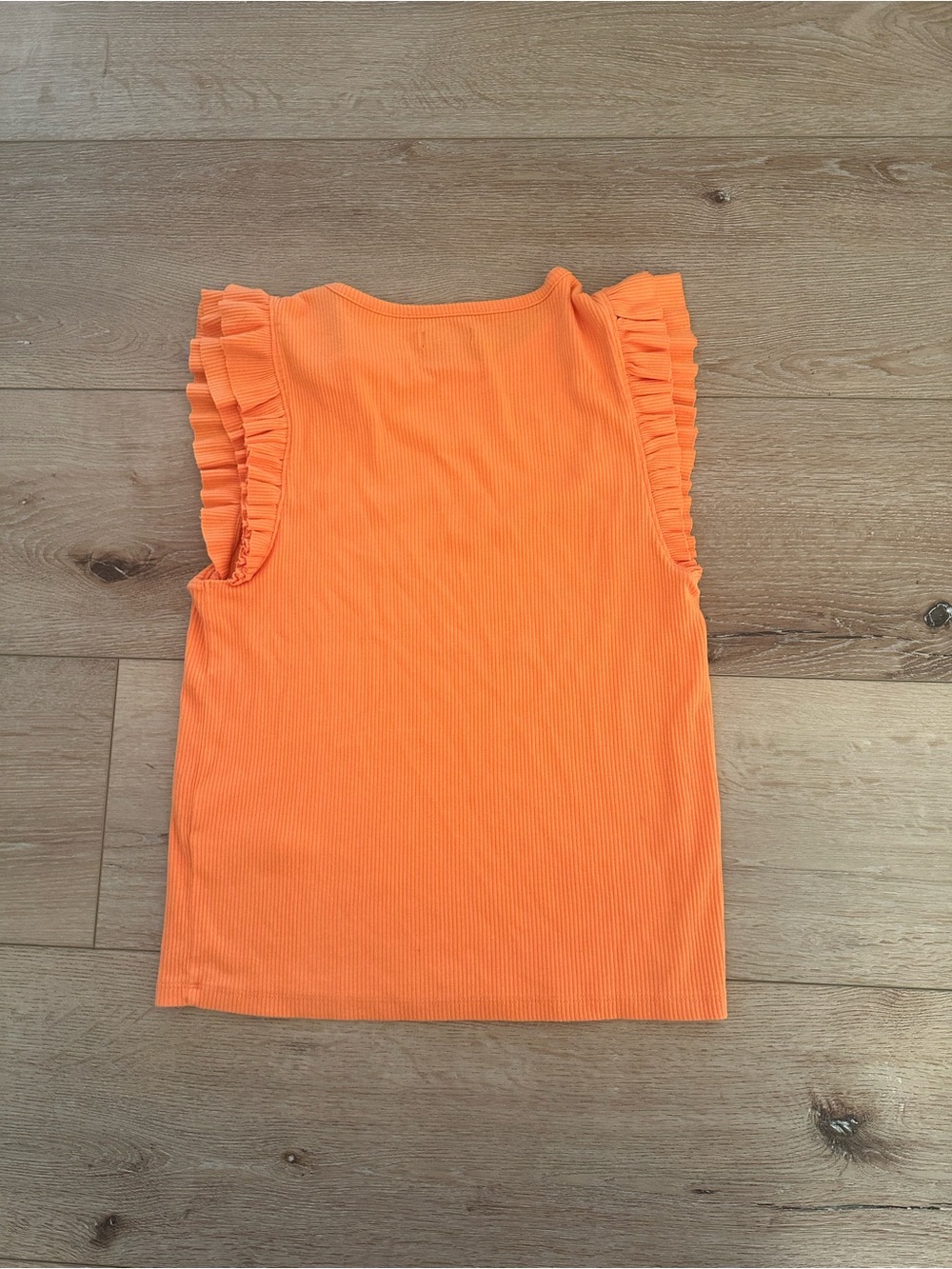 J.Crew Orange Ribbed Double Ruffle Shoulder Tank Top Large - Picture 2 of 6